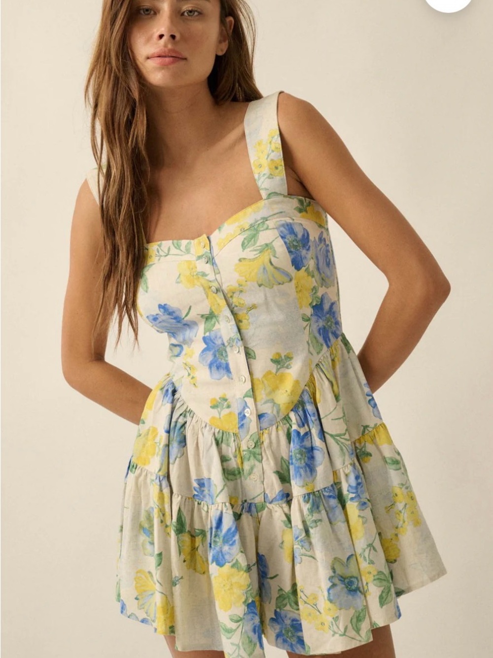 Beauty Within Floral Buttoned Tiered Ruffle Romper, Medium